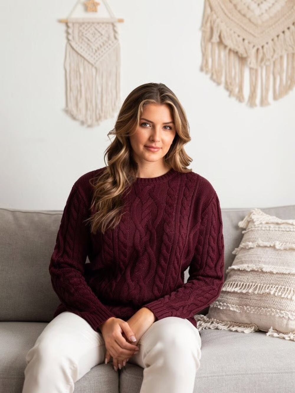Burgundy Cable Knit Sweater ASOS Design Size Small